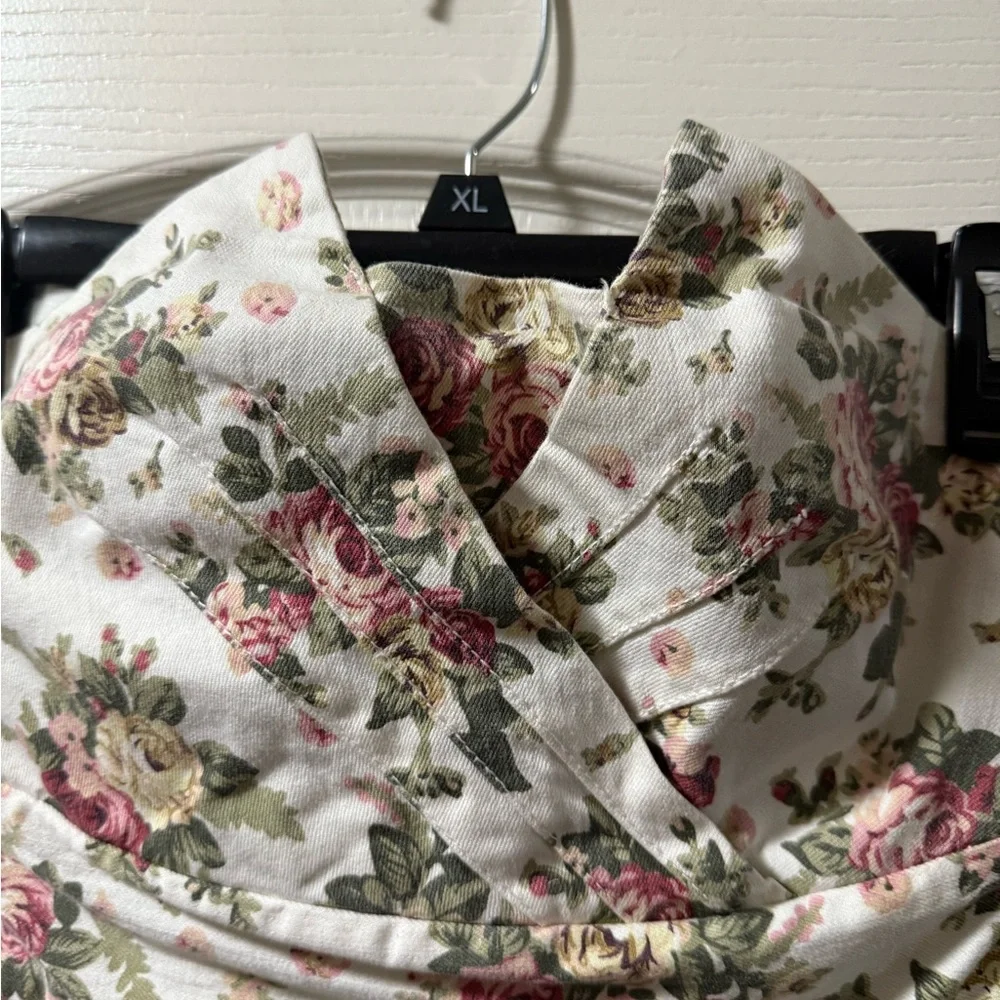 Strapless Cottagecore Floral Mini Denim Dress - Picture 4 of 9
